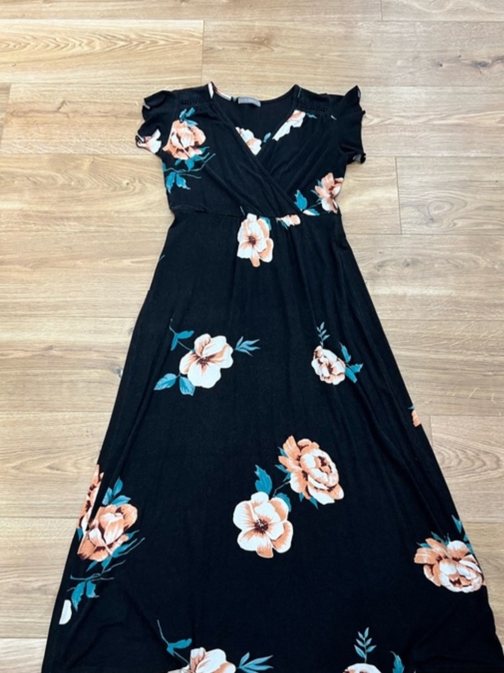 Black Floral Maxi Dress with Peach Blossoms MP Stitchfix Loveappella